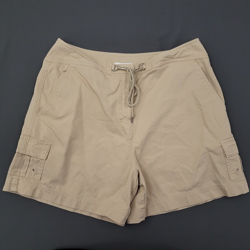 Talbots Womens Khaki Cotton Cargo Shorts Size 12‎ Beige Nautical Rope Drawstring